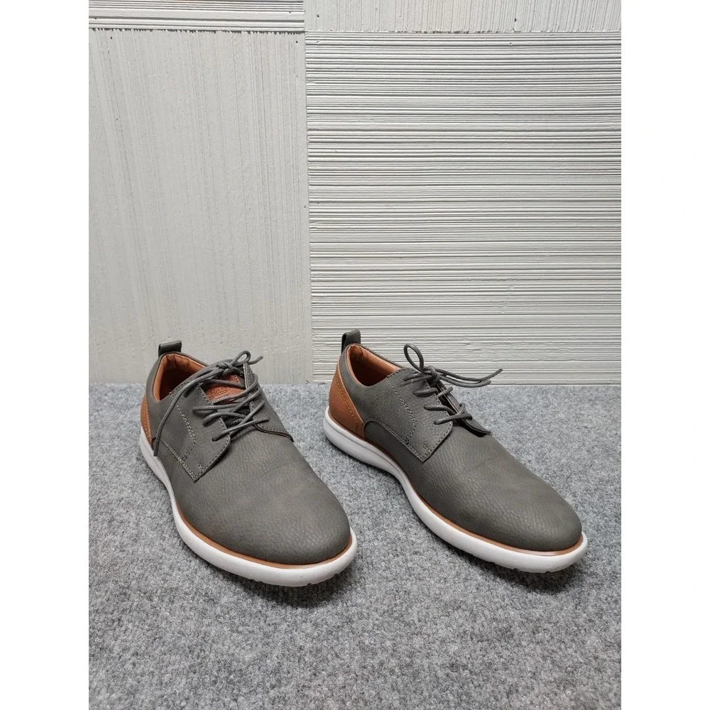 Bass Men Oxford Shoe 8 Gray Faux Leather Lace Up Plain Toe Breathable Casual
